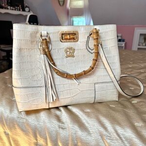 Pratesi Firenze Bambu Biege Croc Handbag
